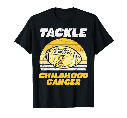 Football Tackle Childhood Cancer Retro Awareness Ribbon T-Shirt