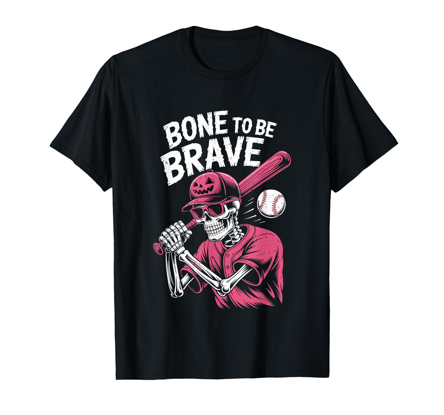 Baseball Skeleton Fighter Halloween Breast Cancer Awareness T-Shirt