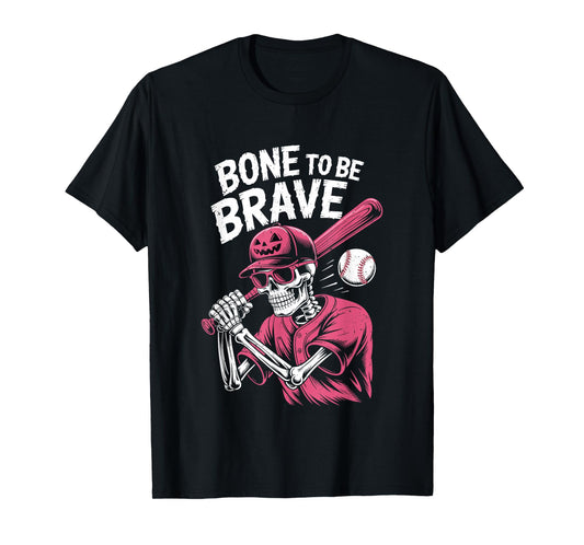 Baseball Skeleton Fighter Halloween Breast Cancer Awareness T-Shirt