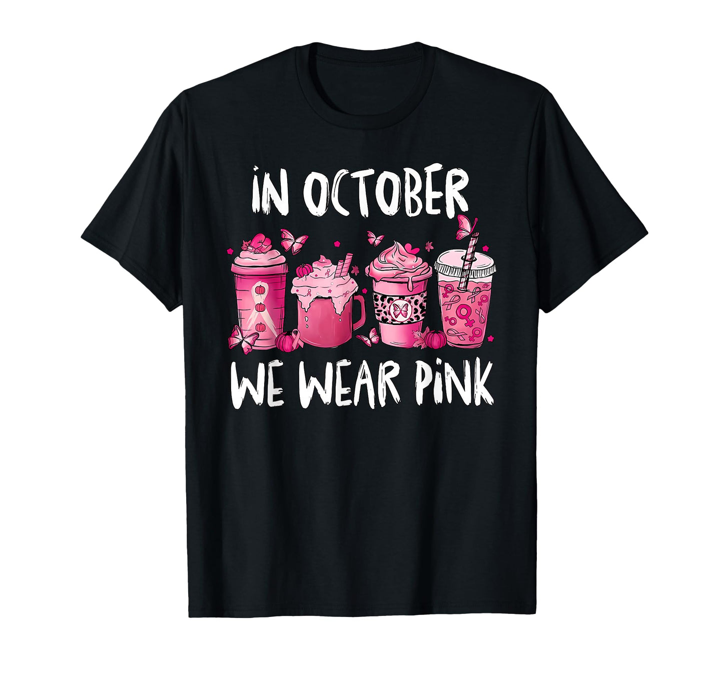 in October We Wear Pink Coffee Spice Breast Cancer Awareness T-Shirt