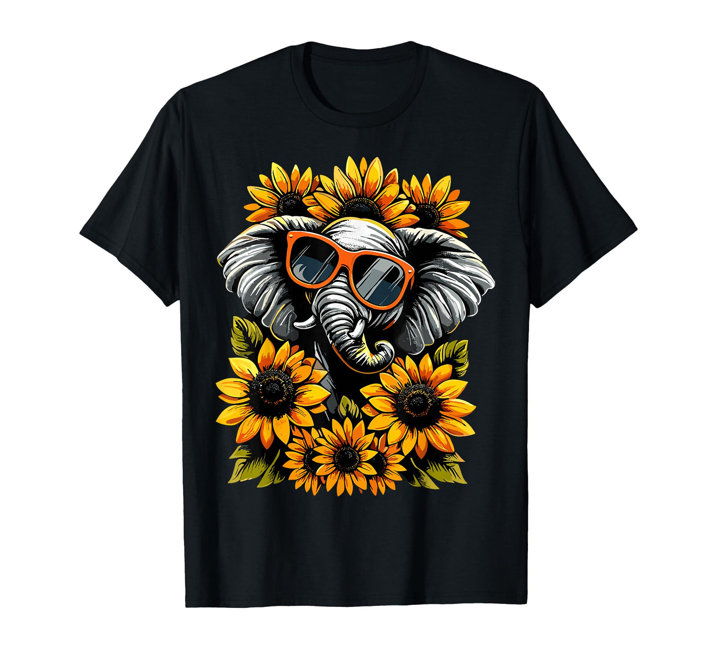 Elephant with Sunglasses Sunflowers T-Shirt