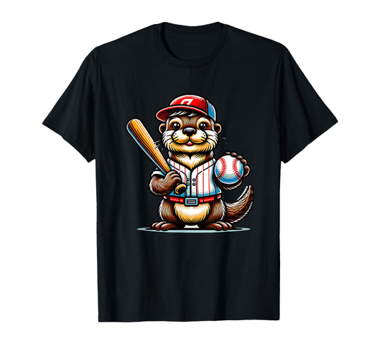 Baseball Otter Fun Player Sports Animal Theme For Everyone T-Shirt