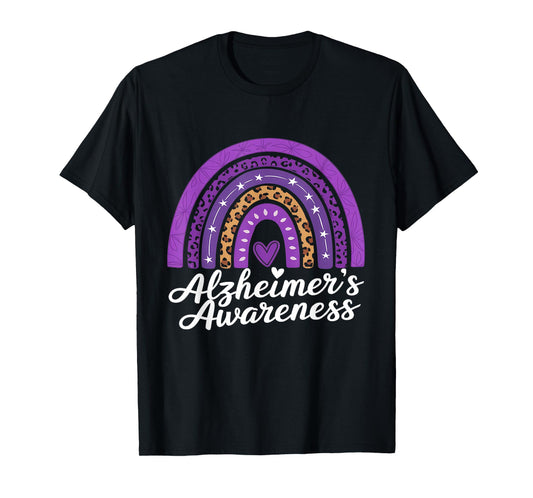 Alzheimer Awareness Month Rainbow Leopard Heart T-Shirt