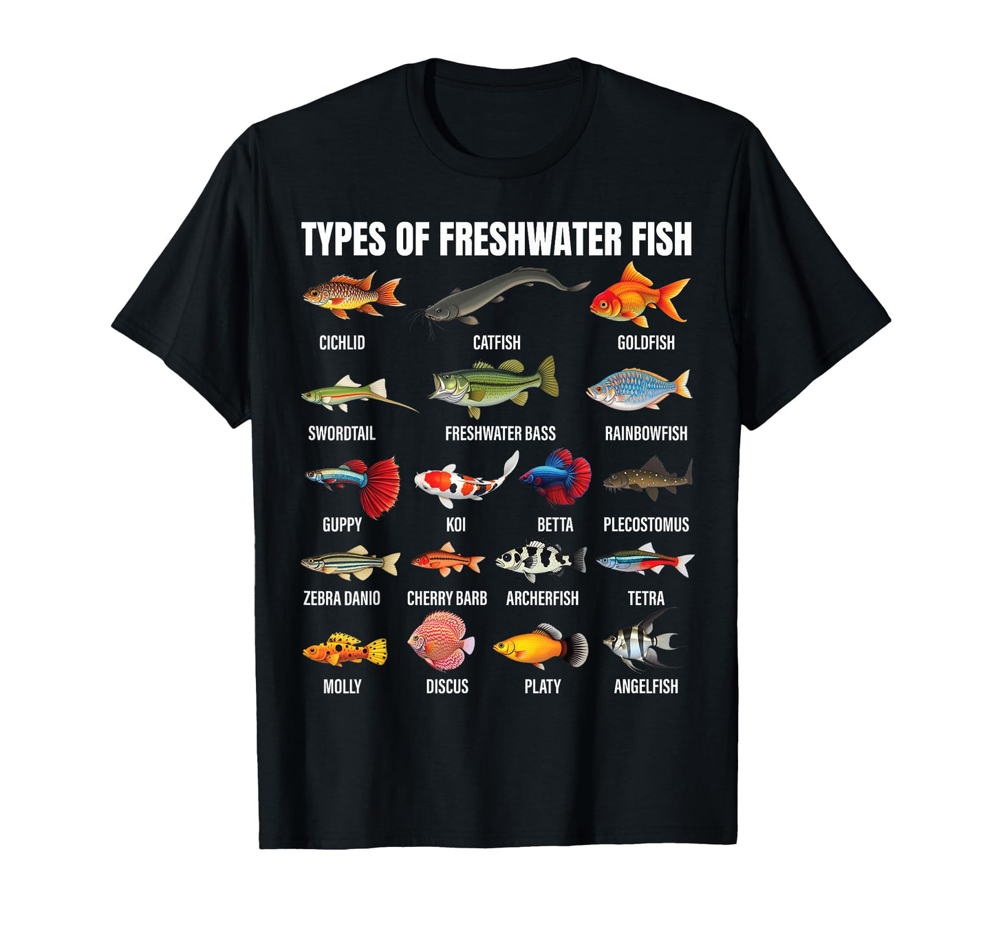 Types of freshwater fish Species Chart Aquarium River Lovers T-Shirt