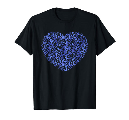 Colorectal Colon Cancer Awareness Blue Ribbon Heart T-Shirt