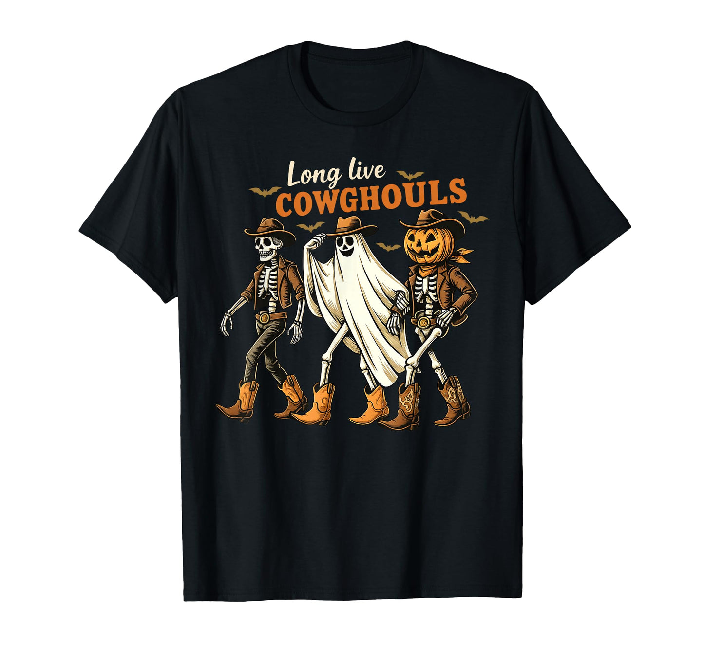 Long Live Cowghouls Halloween Western Skeleton Ghost Pumpkin T-Shirt