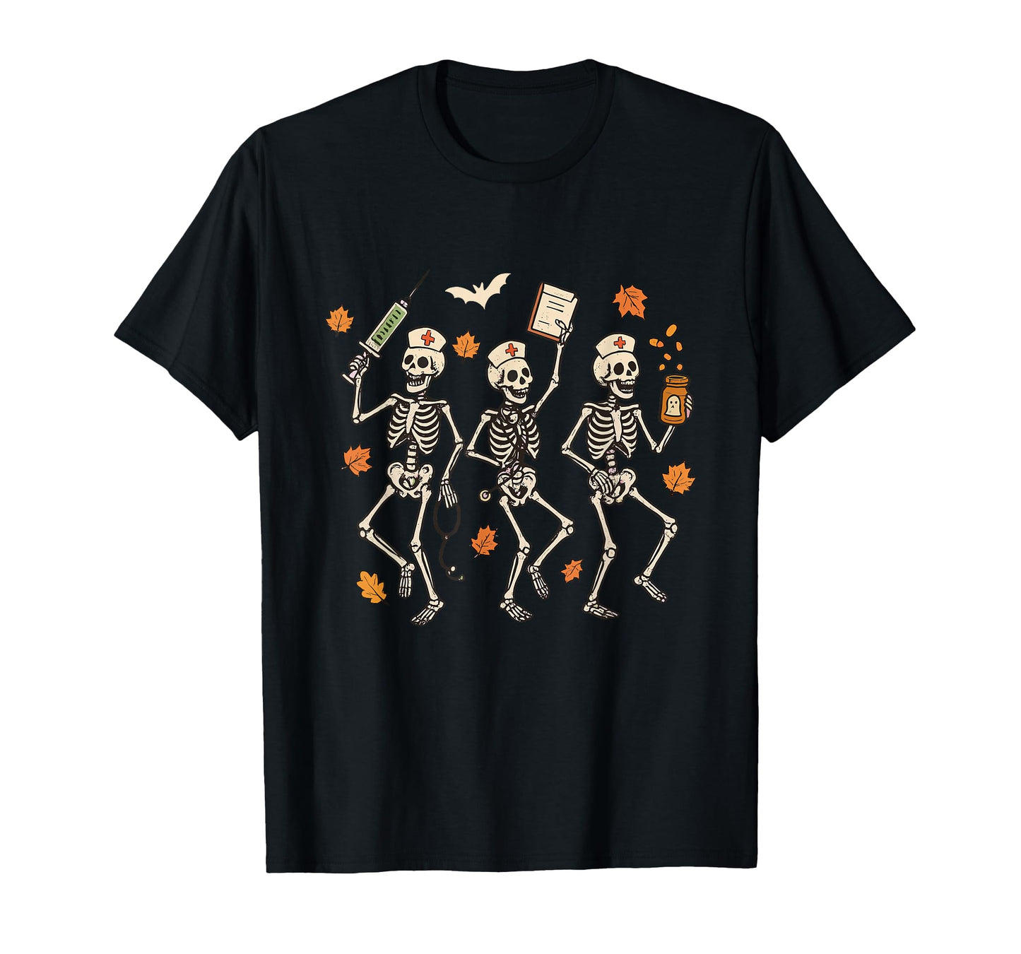 Skeleton Dancing Nurse Halloween Skull Nurse ER Fall Vibes T-Shirt
