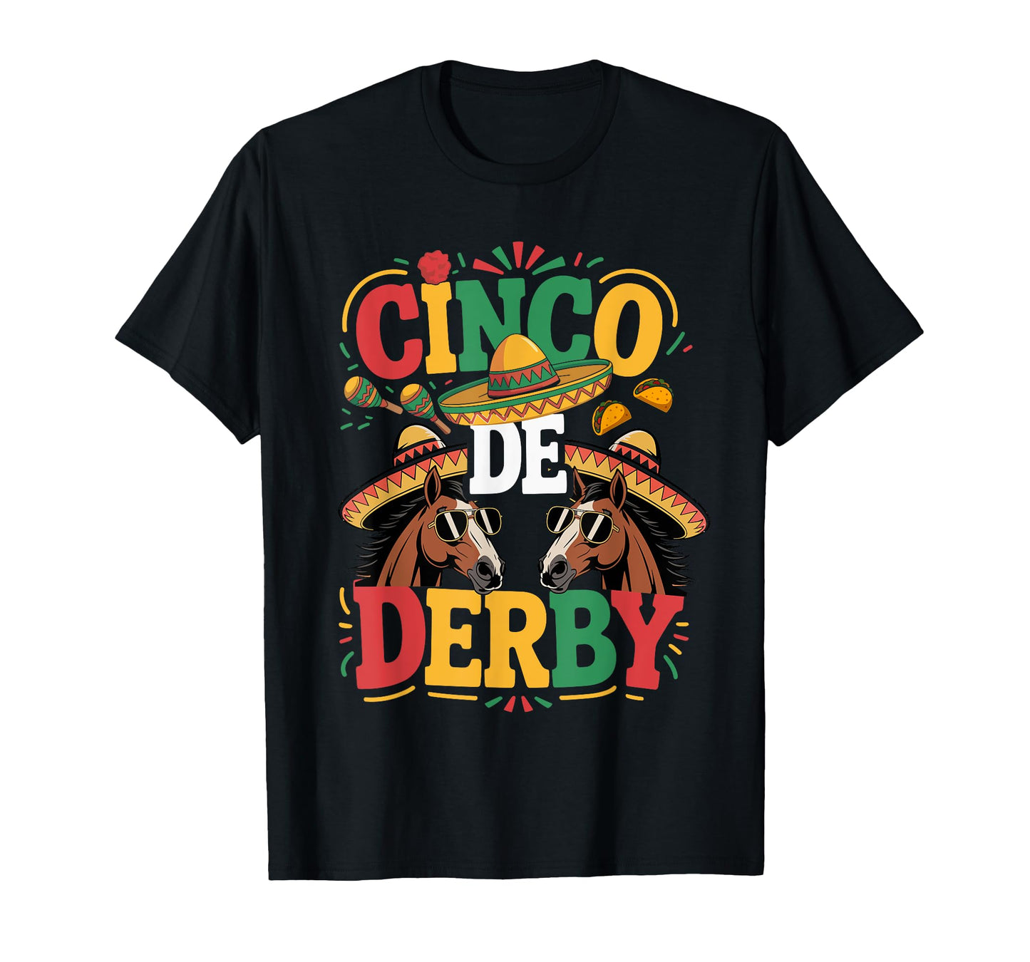 Cinco De Derby Funny Derby De Mayo Taco Horse Racing Vintage T-Shirt