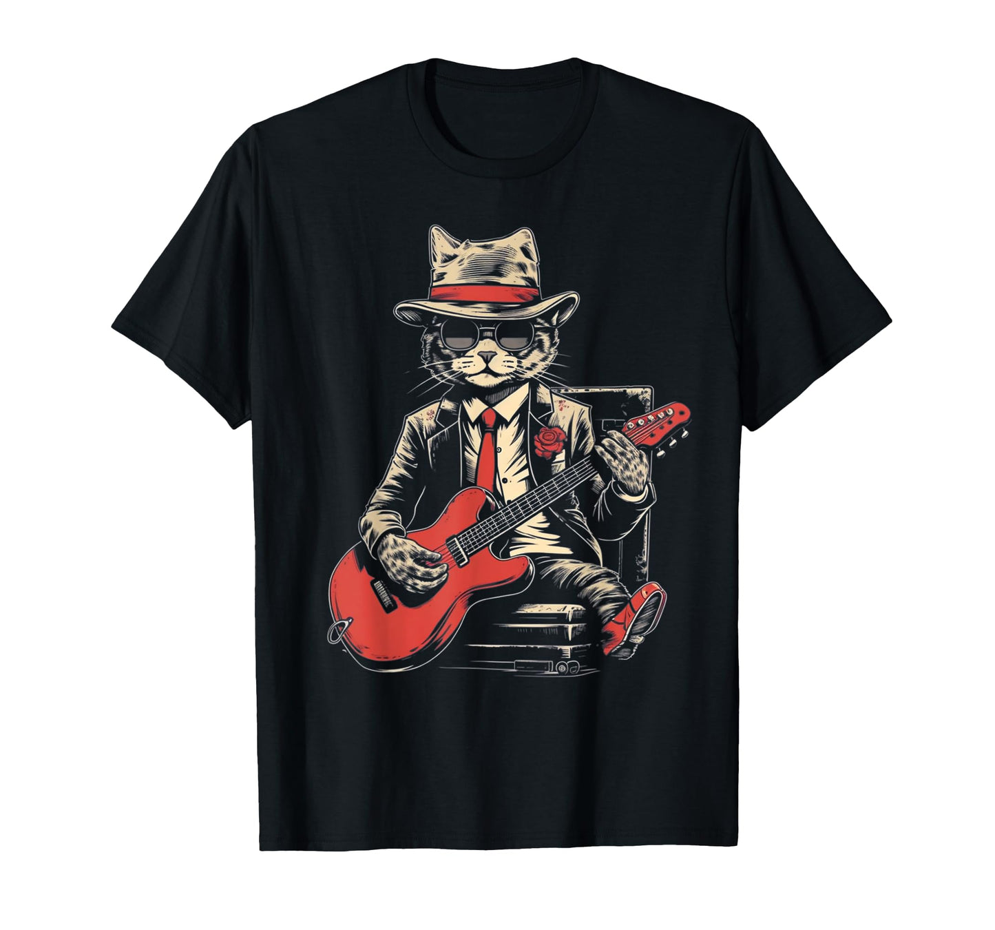Vintage Jazz Cat Playing Guitar Band Retro Jazz Band T-Shirt