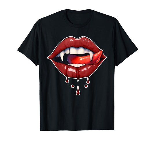 Halloween Horror Costume Bloody Teeth Vampire Fangs Red Lips T-Shirt