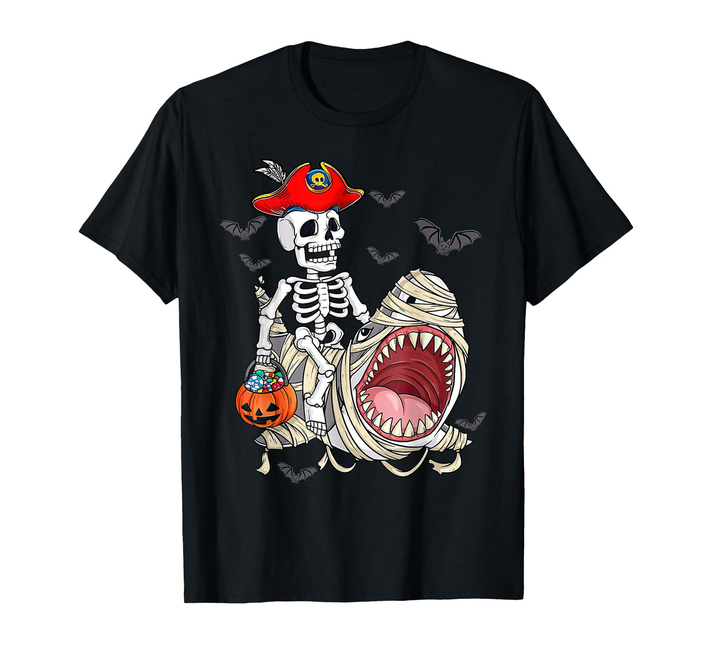 Funny Halloween Pirate Skeleton Mummy Shark Costume Men T-Shirt