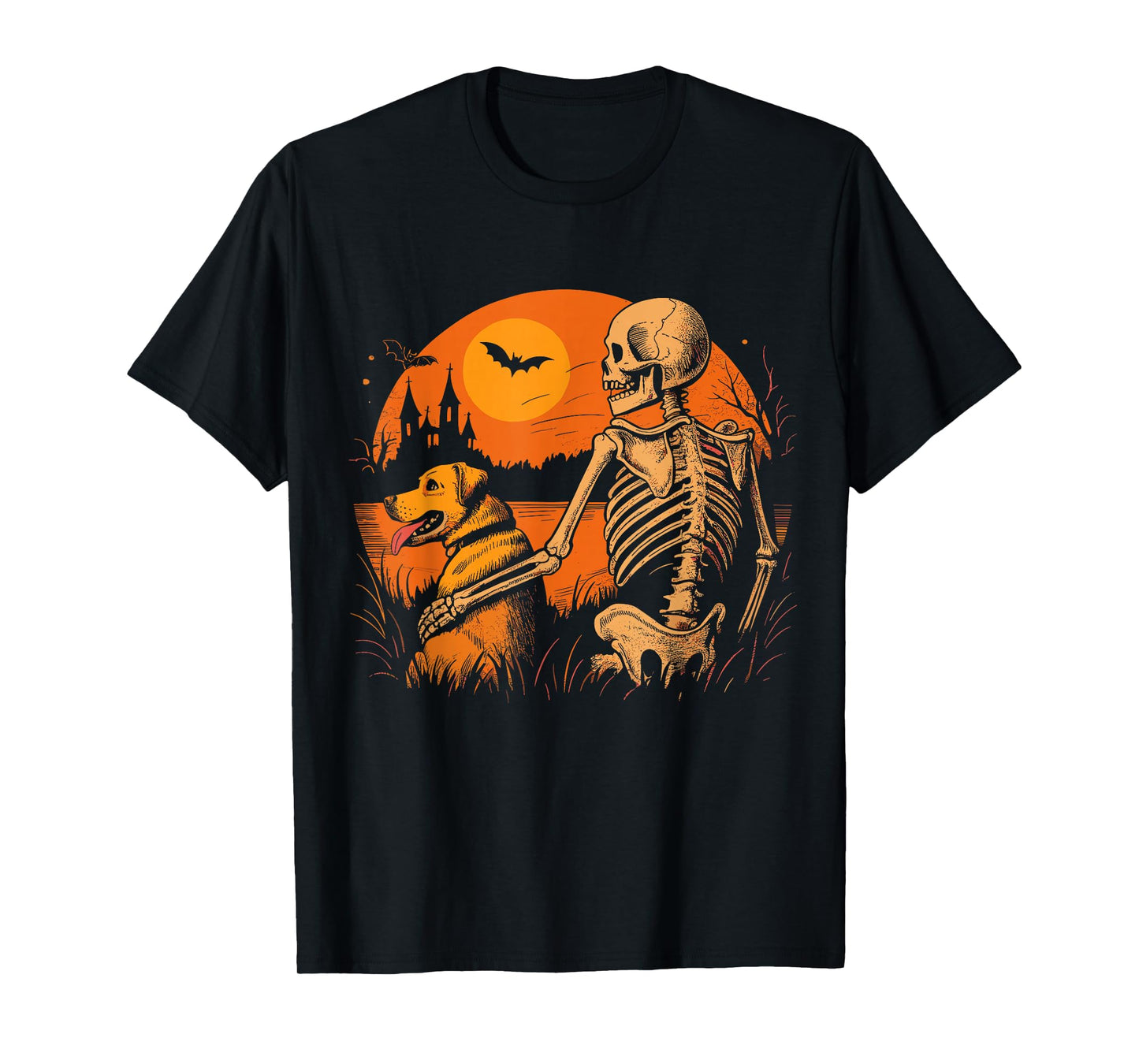 Sunset Dog Skeleton Halloween Spooky Dogs Lovers T-Shirt