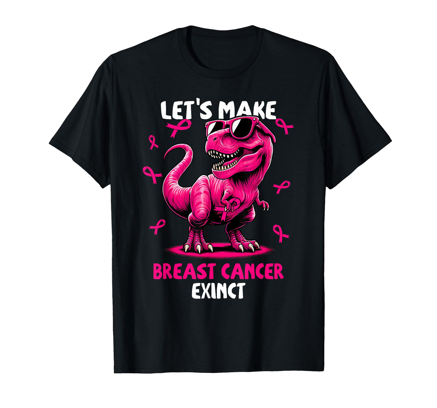 Let's Make Breast Cancer Exinct Dinosaur Ribbon Boy Girl Kid T-Shirt