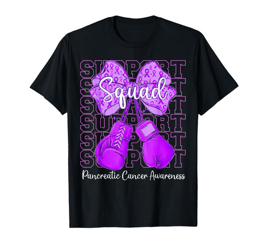 Support Squad Coquette Purple Fight Pancreatic Awareness T-Shirt
