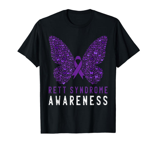 Rett Syndrome Awareness Butterfly Purple Ribbon Support T-Shirt