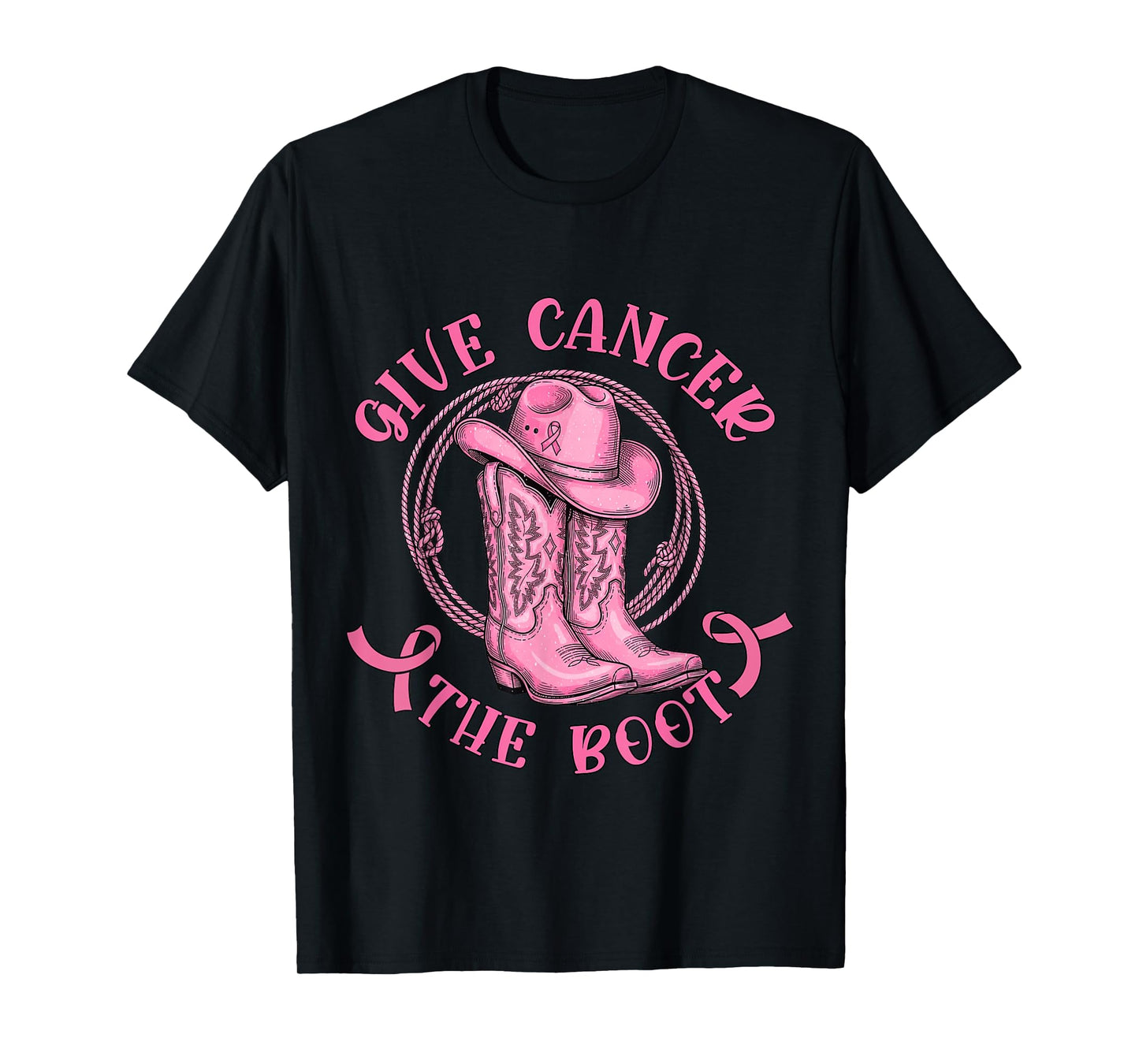 Give Cancer The Boot Pink Breast Cancer Western Cowgirl T-Shirt