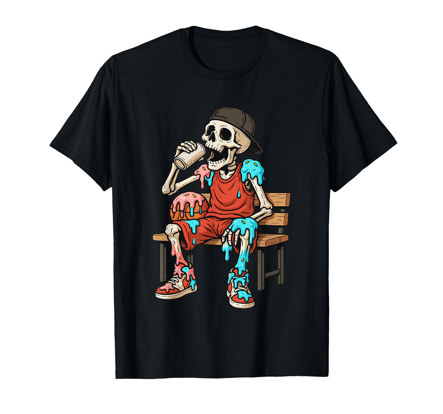 Funny Basketball Skeleton Drip Ice Cream Drip for Boys Youth T-Shirt