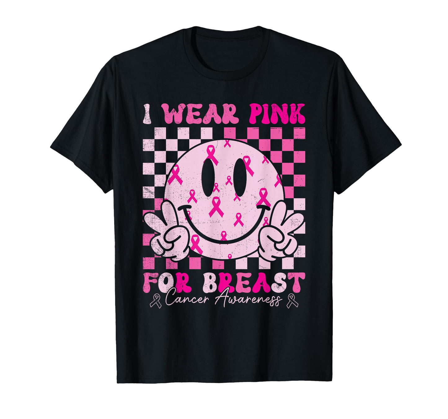Retro I Wear Pink for Breast Cancer Awareness Pink Ribbon T-Shirt