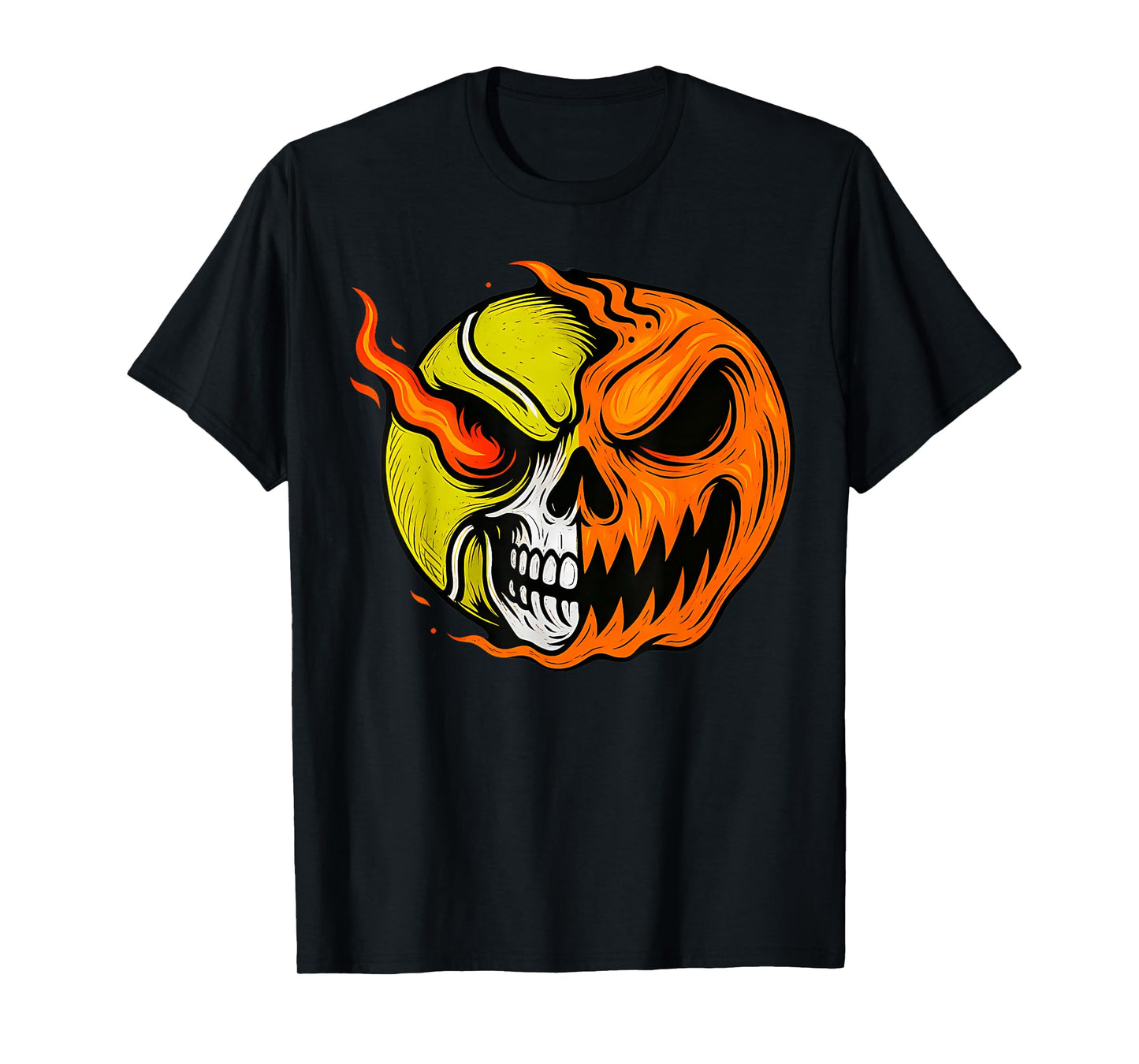 Pumpkin Skull Skeleton Spooky Tennis Player Kids Halloween T-Shirt