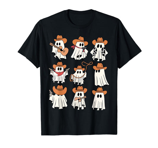 Retro Western Halloween Cowboy Ghost Collage Spooky Season T-Shirt