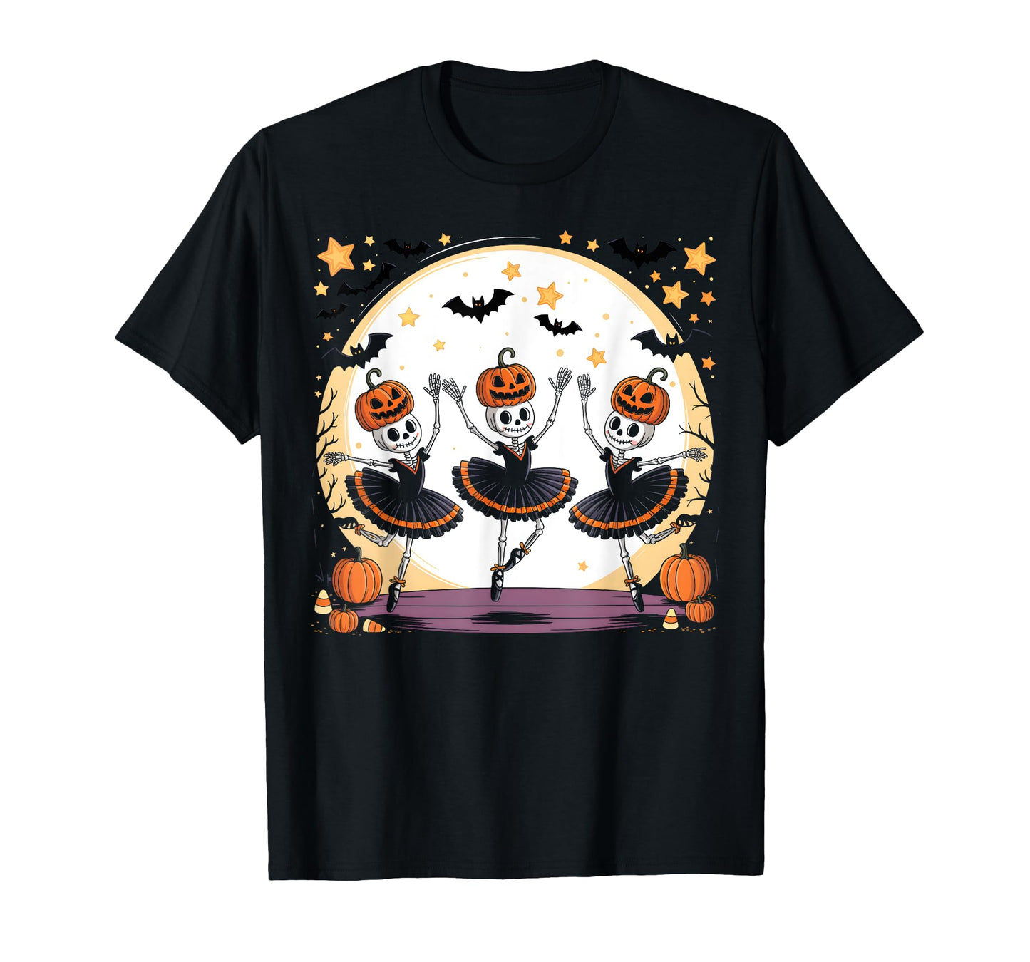 Ballet Pumpkin Skeleton Scary Halloween Men Women Boys Girl T-Shirt