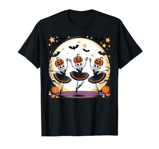 Ballet Pumpkin Skeleton Scary Halloween Men Women Boys Girl T-Shirt
