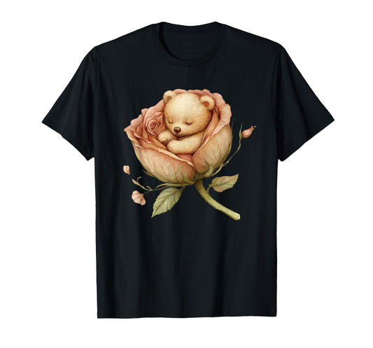 Cute Teddy Bear Sleeping In Rose Petal T-Shirt