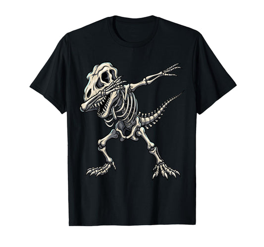 Dabbing Dinosaur Skeleton Funny Halloween T-Rex T-Shirt