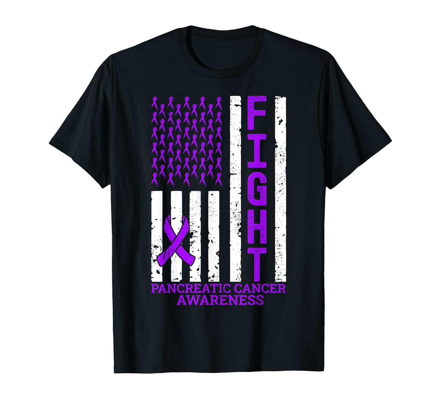 Fight Purple Ribbon Flag Pancreatic Cancer Awareness Support T-Shirt