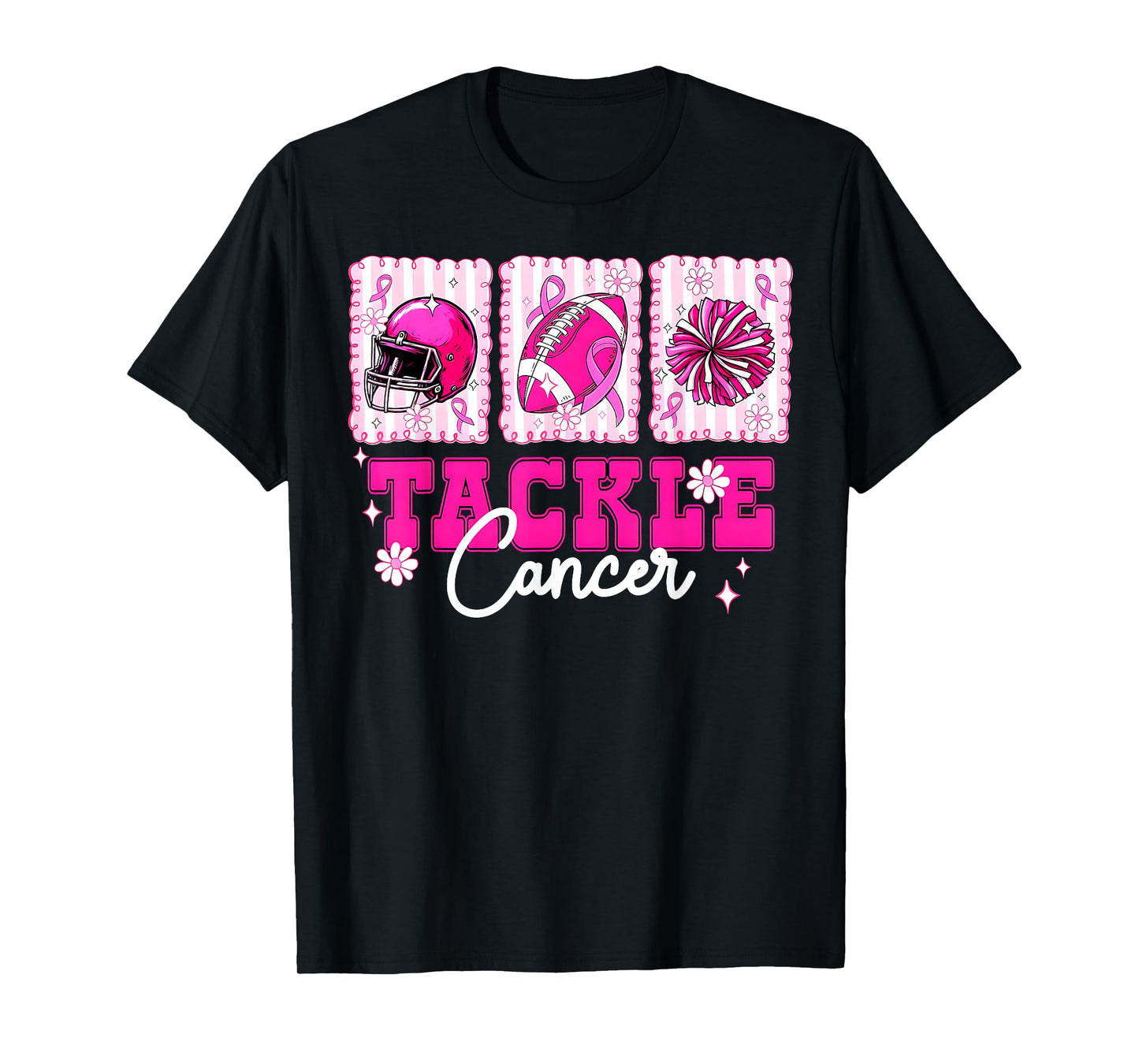 Tackle Cancer Pink Ribbon Football Breast Cancer Awareness T-Shirt