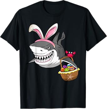 Cool Easter Shark Easter Basket Bunny Ears Happy Easter T-Shirt