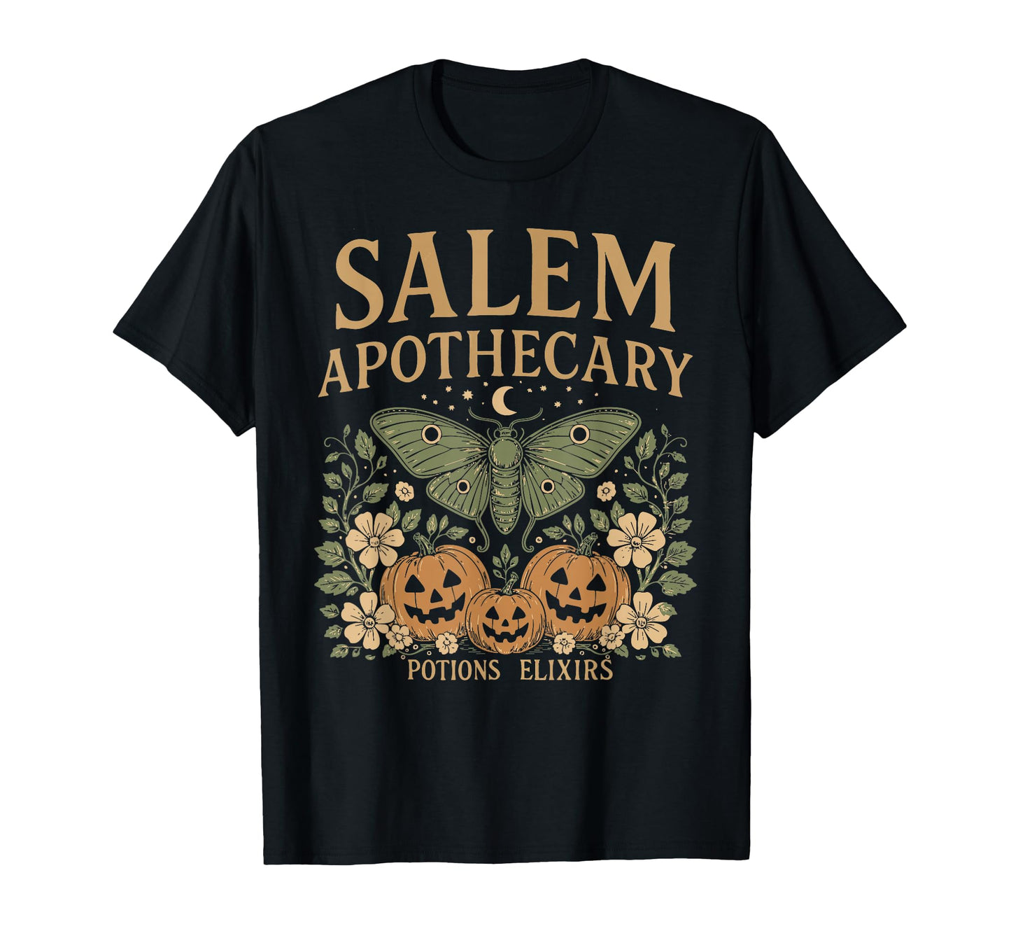 Salem Apothecary Halloween Luna Moth Pumpkins Vintage Style T-Shirt