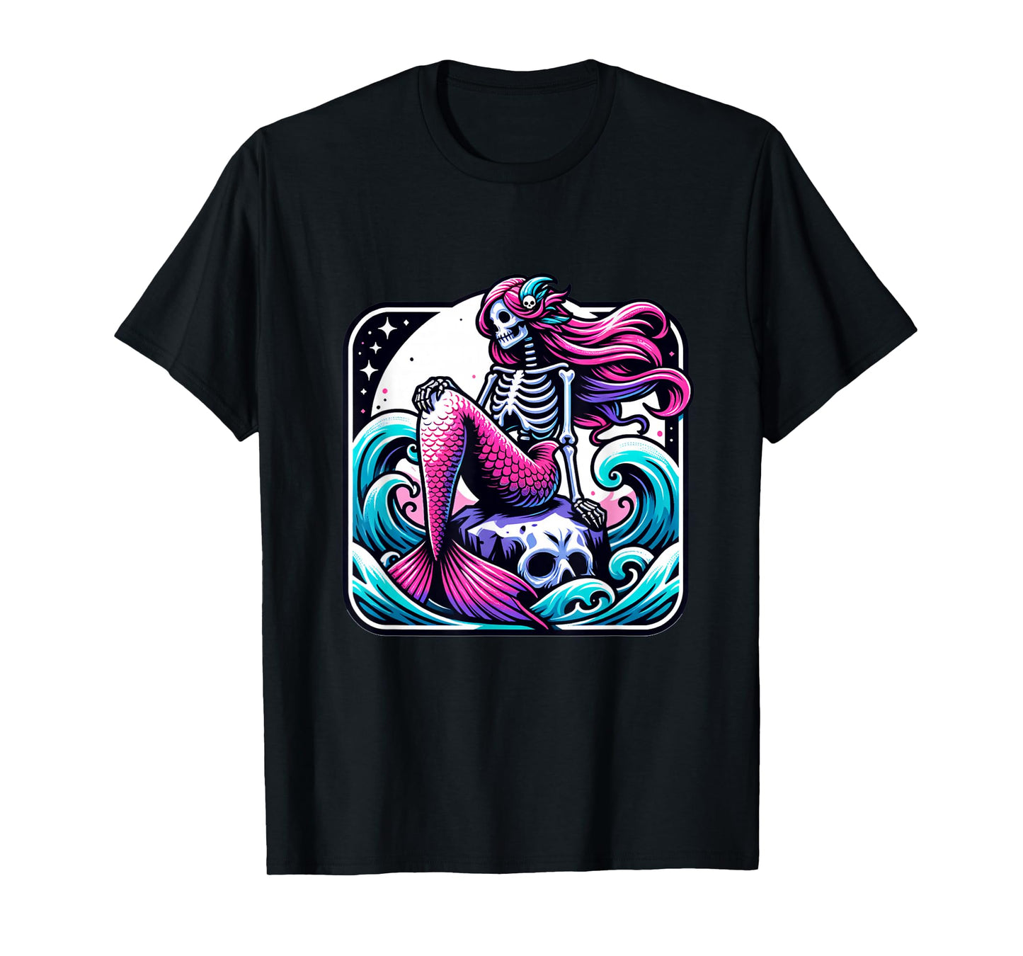 Mermaid Skull Ocean Wave Siren Skeleton Sea T-Shirt