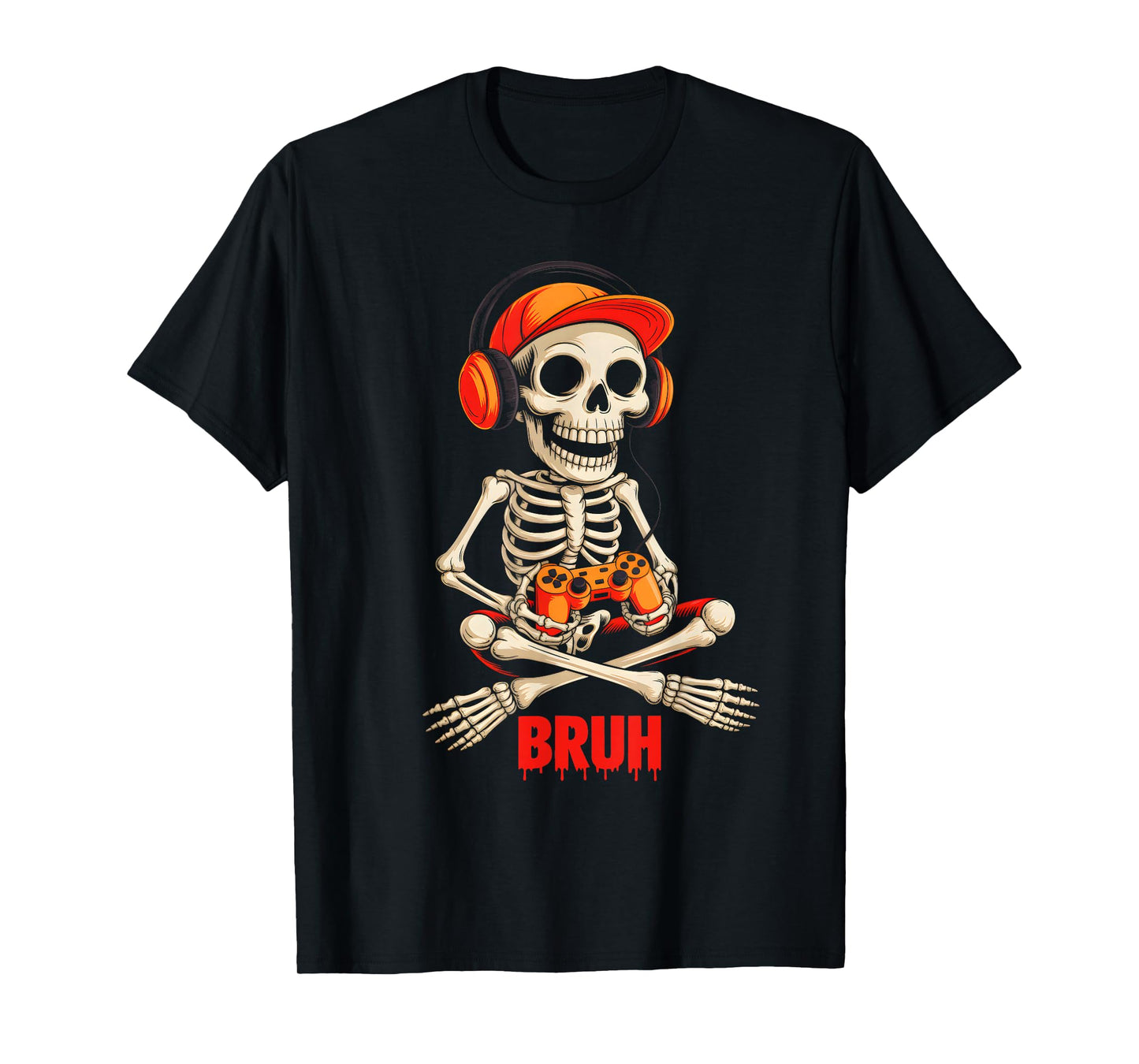 Bruh Halloween Gaming Gamer Skeleton Video Game Boys Men T-Shirt