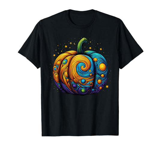 Pumpkin Halloween Starry Night Van Gogh Thanksgiving Fall T-Shirt