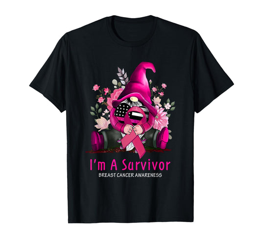 I’m A Survivor Gnome Pink Ribbon Breast Cancer Awareness T-Shirt