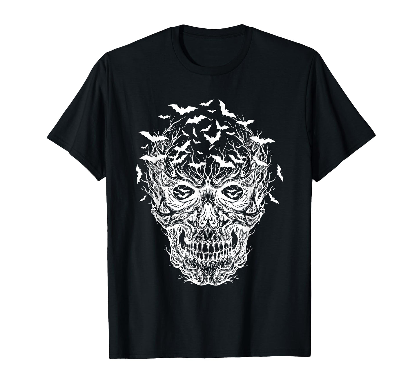 Bat Skull White Art Graphic Halloween T-Shirt