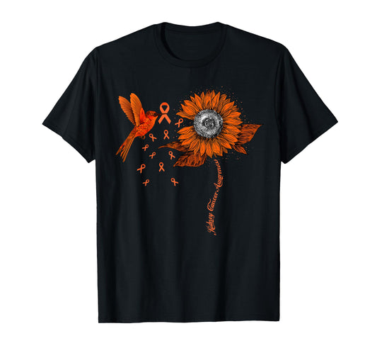Hummingbird Holding Orange Ribbon Kidney Cancer Awareness T-Shirt