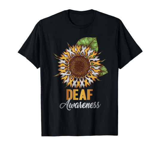 Deaf Awareness - Sunflower Gold and Silver Ribbon T-Shirt
