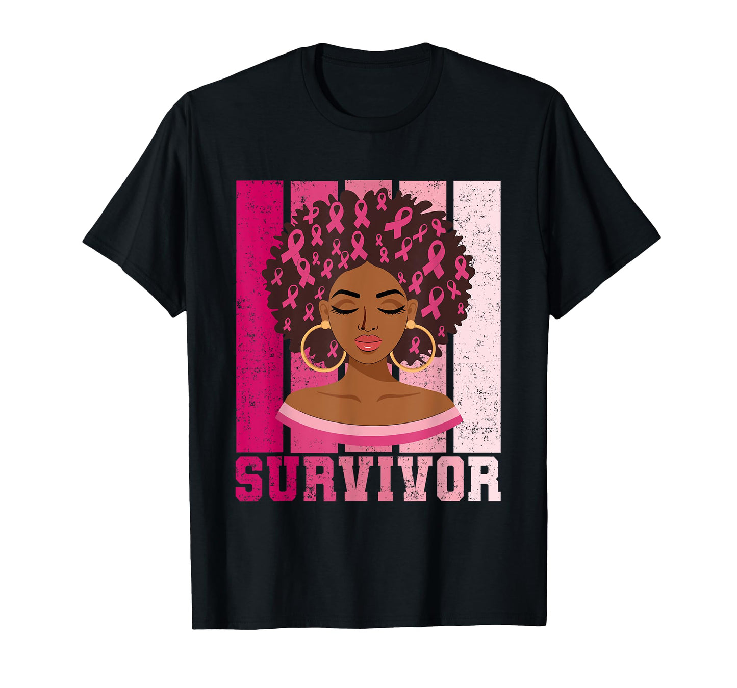 Black Woman Pink Ribbon October Breast Cancer Survivor T-Shirt