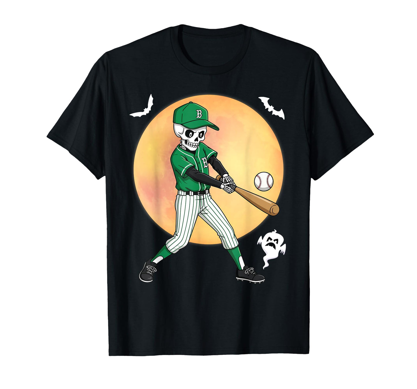 Skeleton Baseball Player Halloween Full Moon Spooky Style T-Shirt