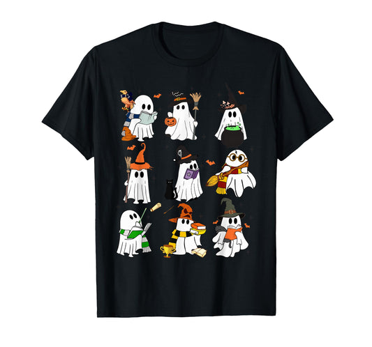 Cute Witch Ghost Funny Halloween Outfit Men Women Boy Girl T-Shirt
