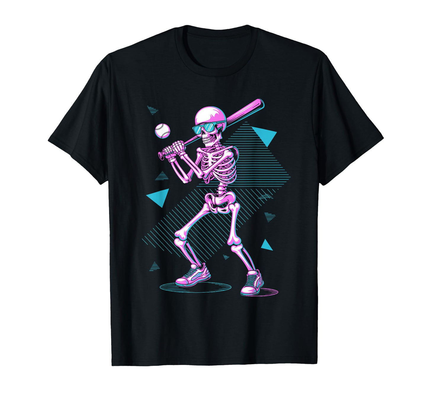 Retro 80s Skeleton Baseball Graphic Vaporwave Batter T-Shirt