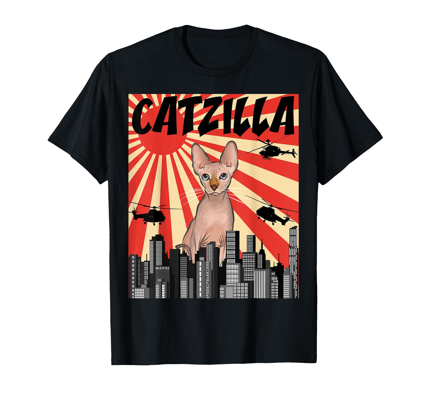 Funny Retro Japanese Catzilla Sphynx Cat T-Shirt