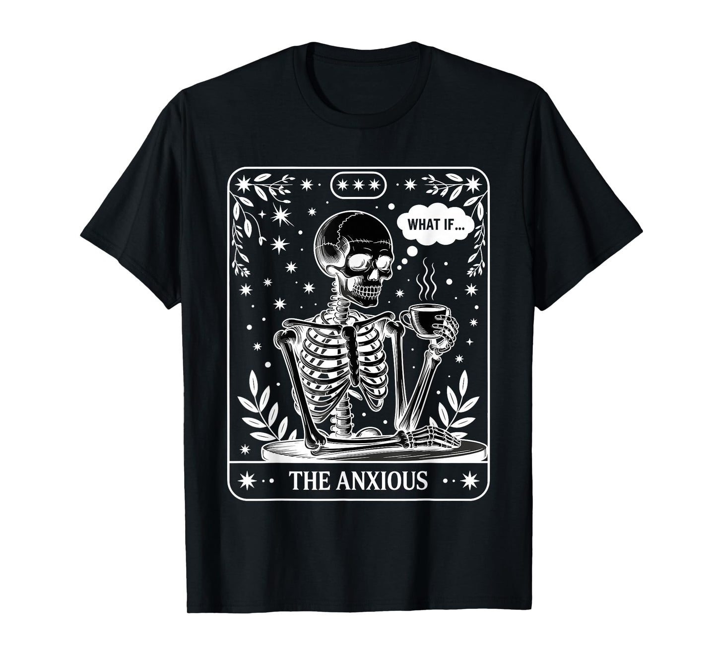 Skeleton Holding Coffee Tarot Design T-Shirt