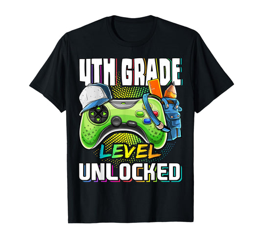 4th Grade Level Unlocked Video Game Back to School Boys T-Shirt