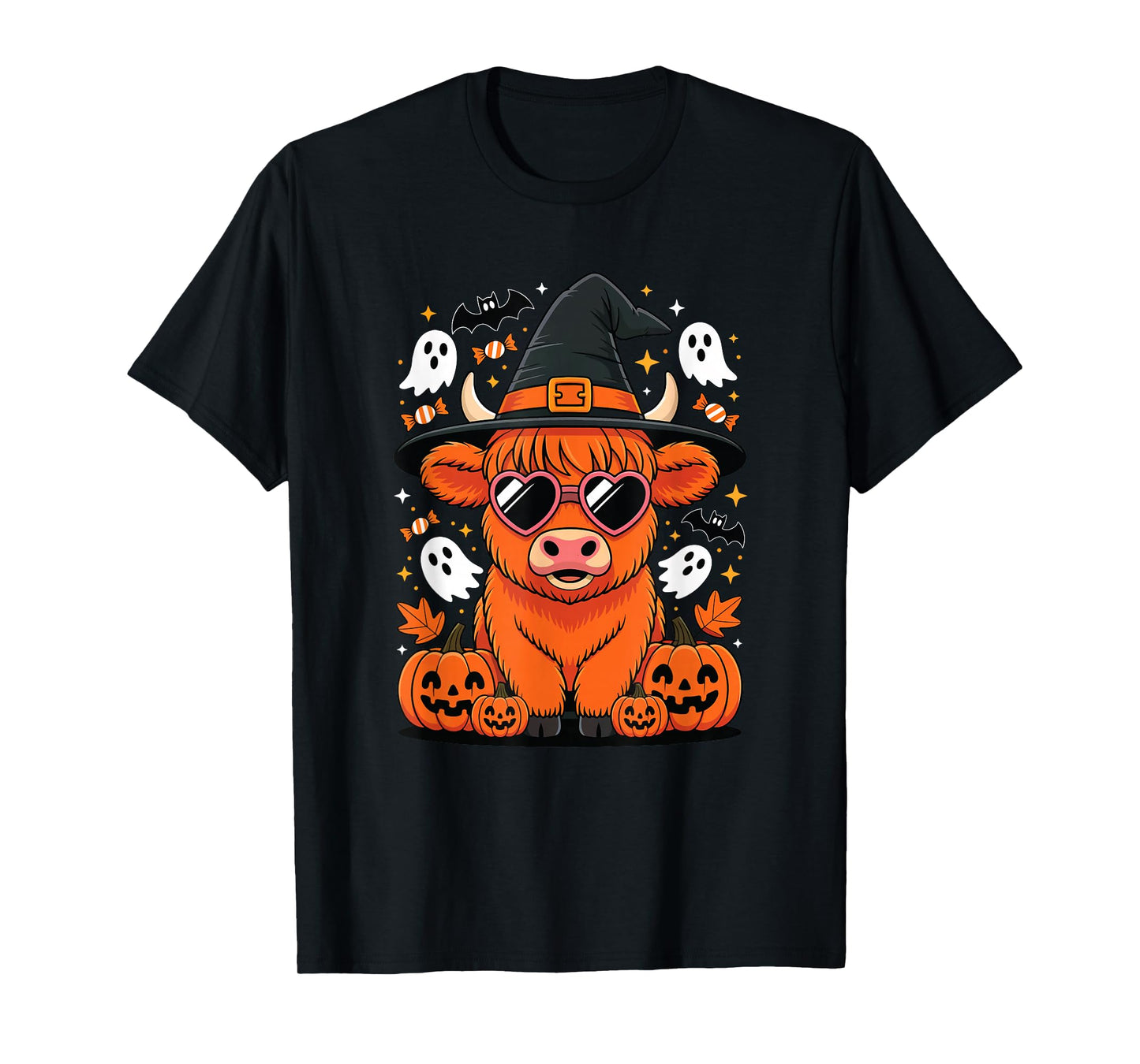 Highland Cow Halloween Pumpkin Funny Spooky Autumn T-Shirt