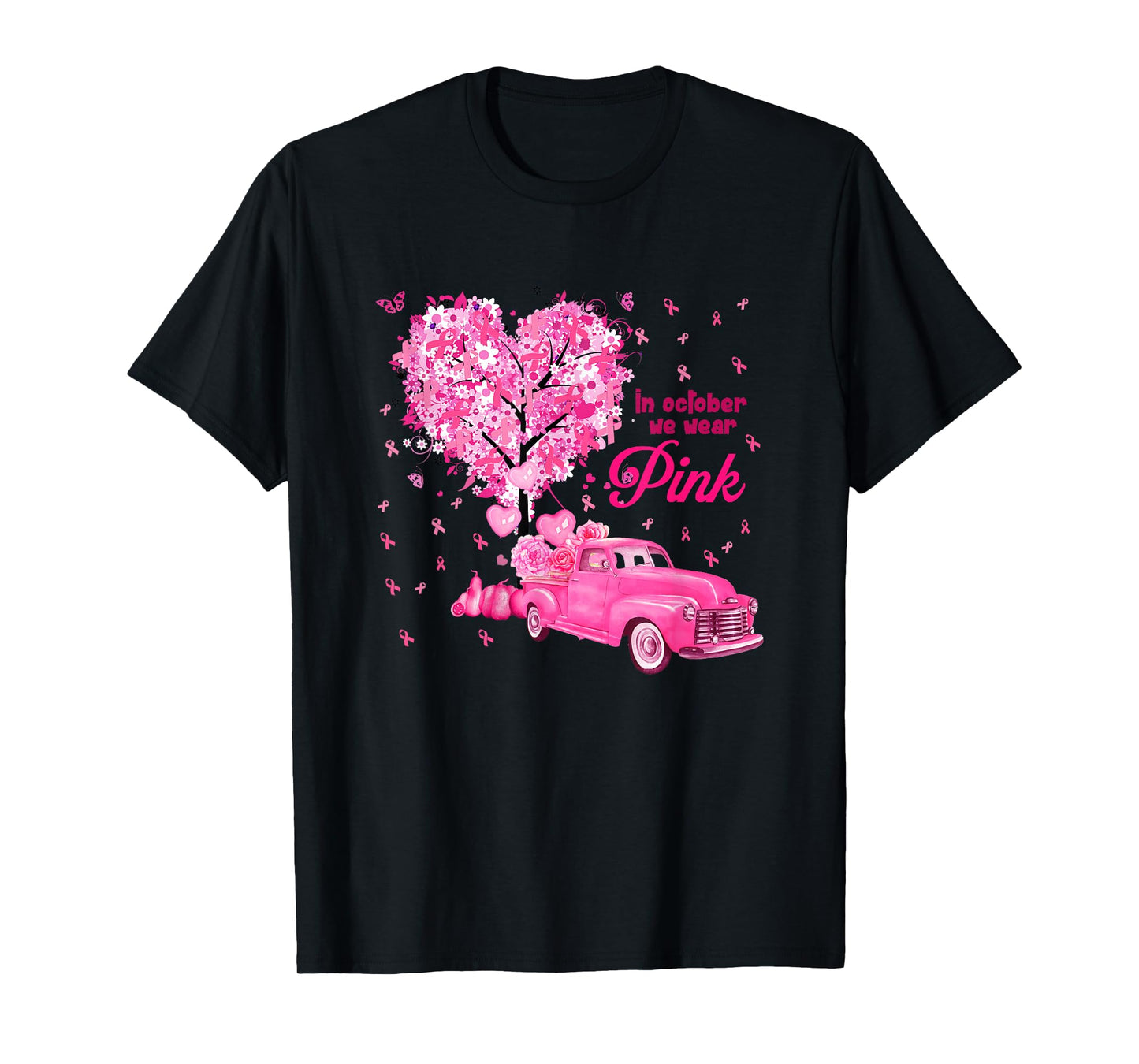 in October We Wear Pink Truck Breast Cancer Awareness T-Shirt