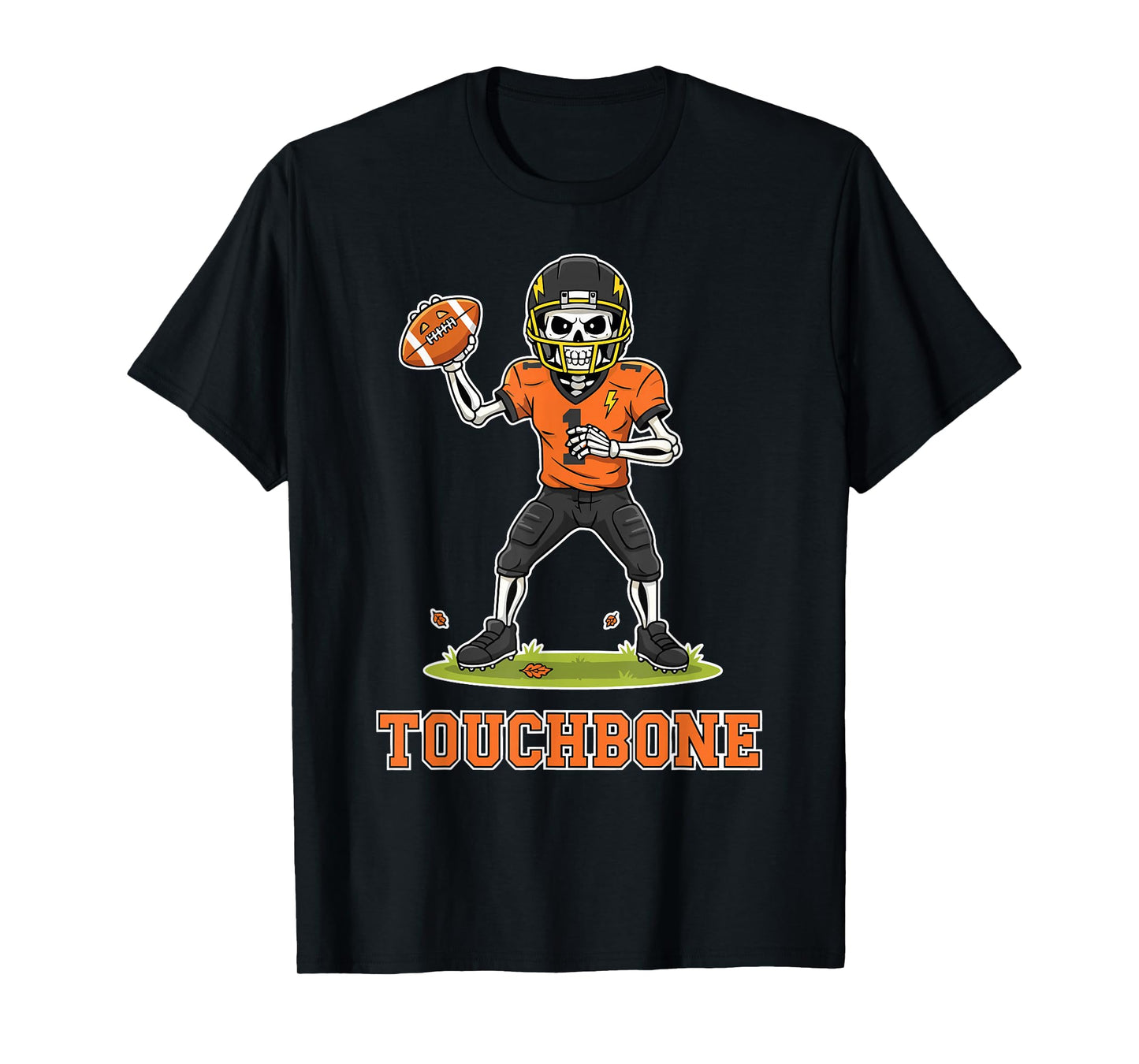 Touchbone Skeleton Quarterback Halloween Football Pun T-Shirt