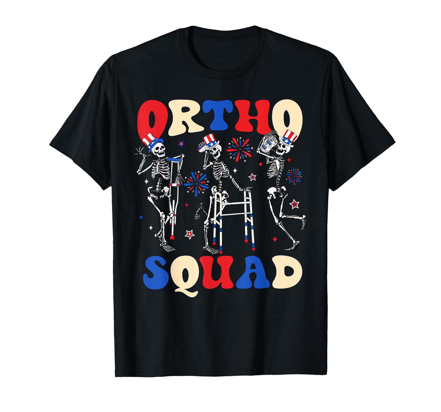 Retro Ortho Squad Dancing Skeleton Orthopedic 4th Of July T-Shirt
